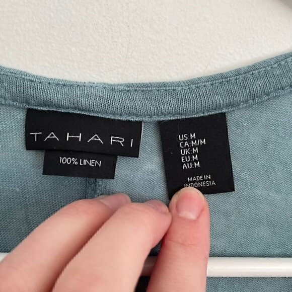 TAHARI Solid Blue Asymmetrical Open Front 100% Linen Boho Long Cardigan Sweater - Picture 5 of 13